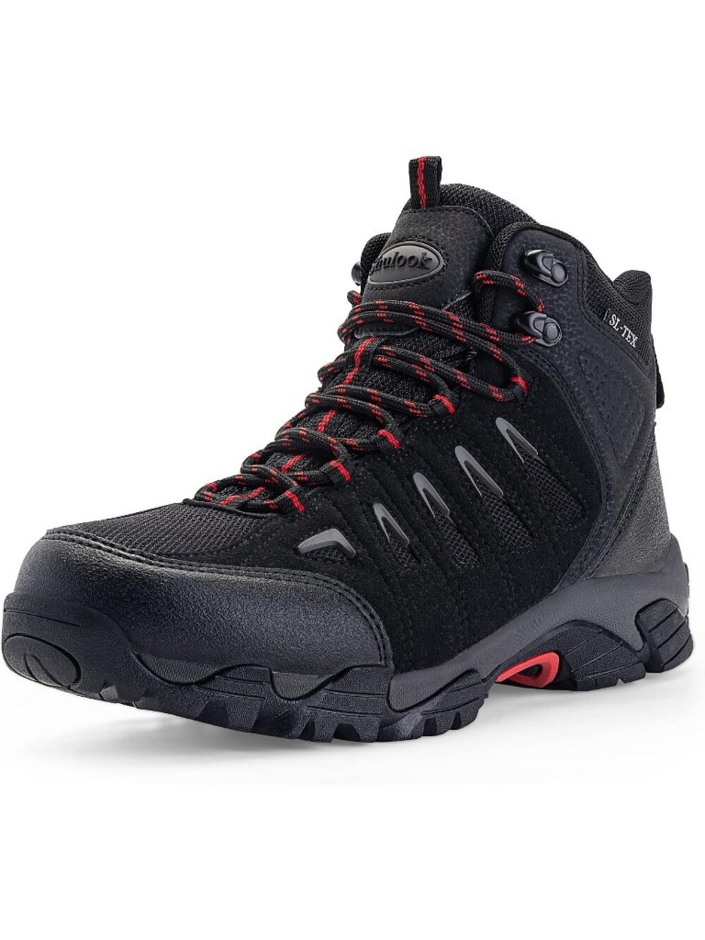 Men's Black Red Waterproof Shoes Casual Mid Top Round Toe Non Slip Hiking Boots